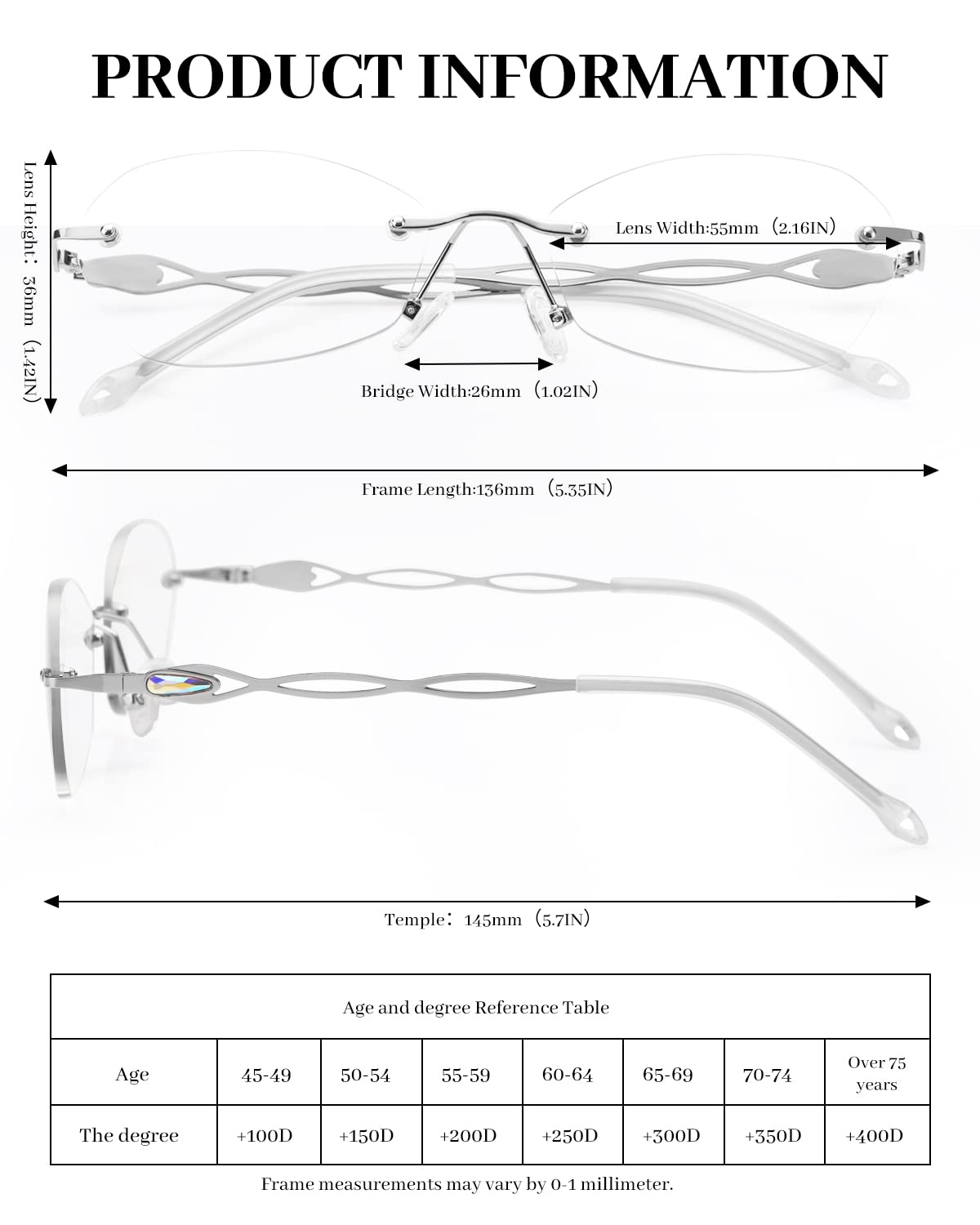 LUFF Rimless Reading Glasses for women men Blue light blocking lightweight metal classic computer readers Anti Eyestrain