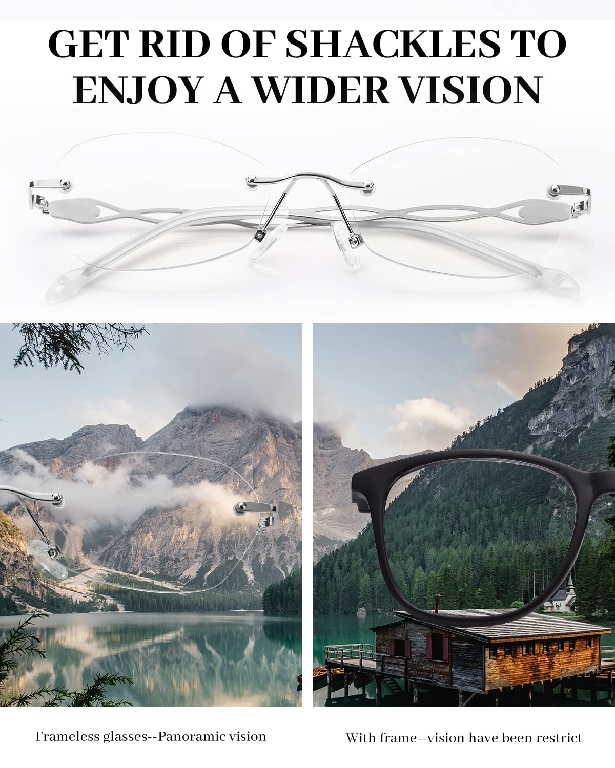 LUFF Rimless Reading Glasses for women men Blue light blocking lightweight metal classic computer readers Anti Eyestrain
