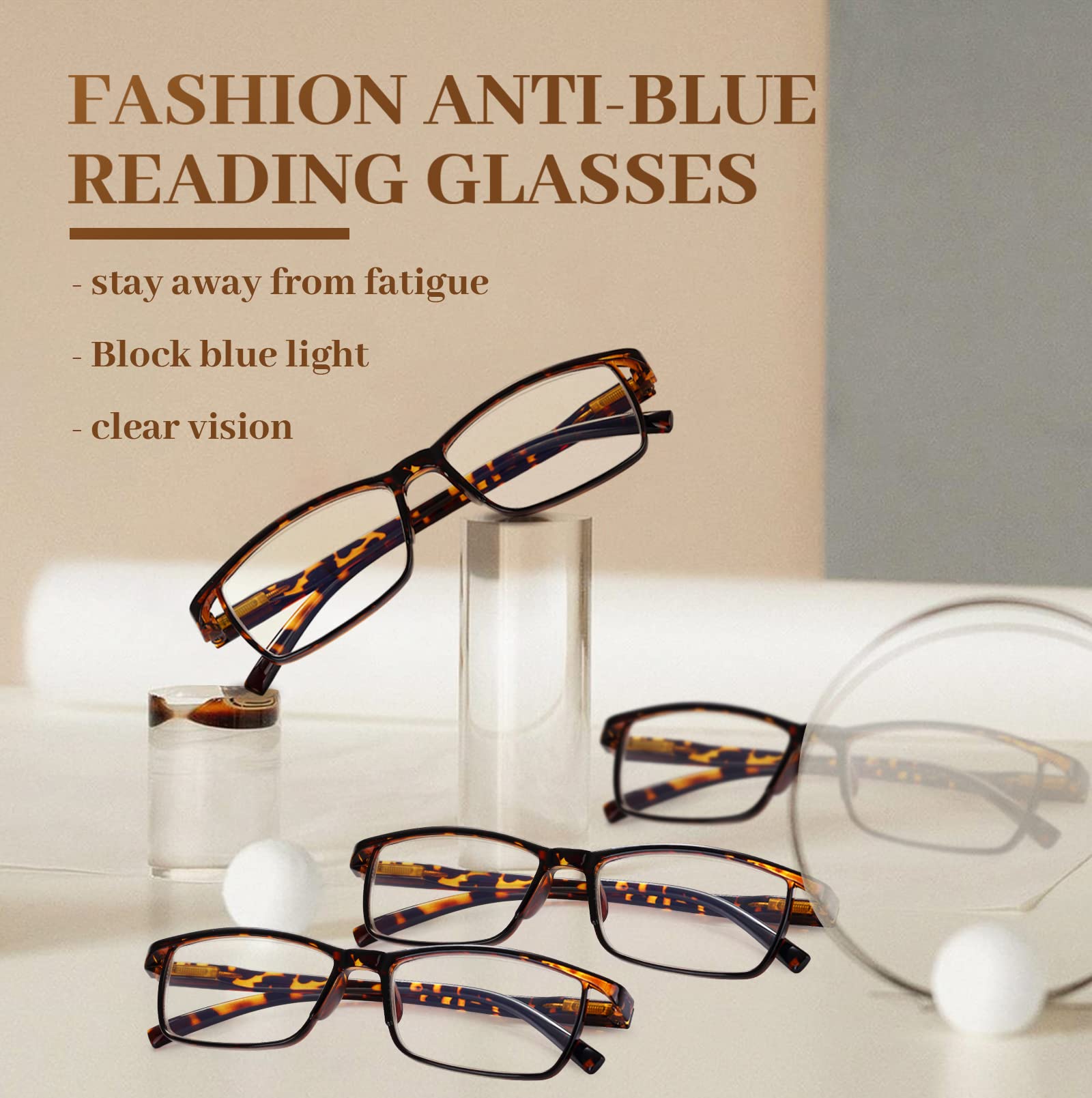 LUFF 4Pcs Anti-Blue-ray Reading Glasses Portable Ultra-Light Readers