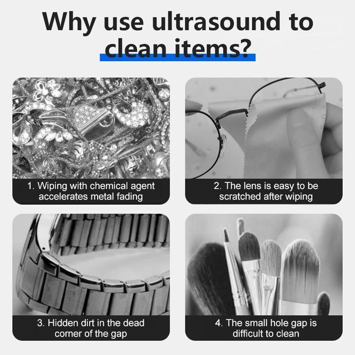Ultrasound Cleaning Machine, Professional Personal Portable Cleaner for Jewelry/Eyeglasses/Coins/Razors/Brushes
