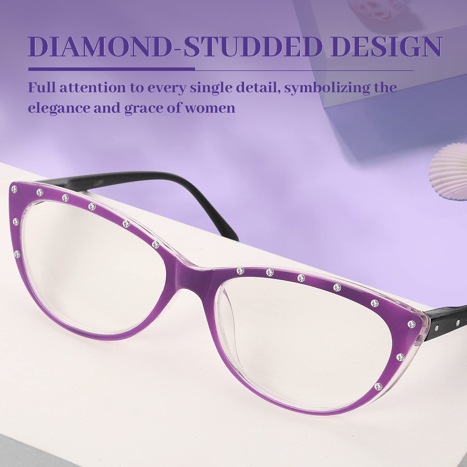 LUFF Reading Glasses for Women Blue Light Blocking,4 Pairs 4 Color Elegant Computer Glasses
