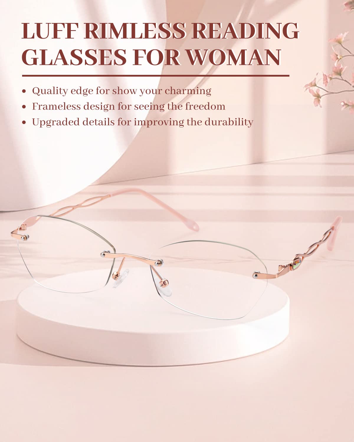 LUFF Rimless Reading Glasses for women men Blue light blocking lightweight metal classic computer readers Anti Eyestrain