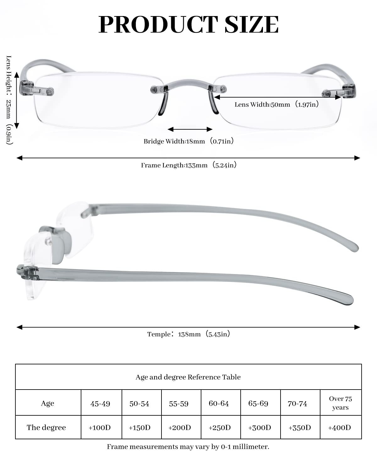 LUFF Rimless Reading Glasses for Men Women, Lightweight Flexible TR90 Reader Comfort to Wear,HD Frameless Glasses