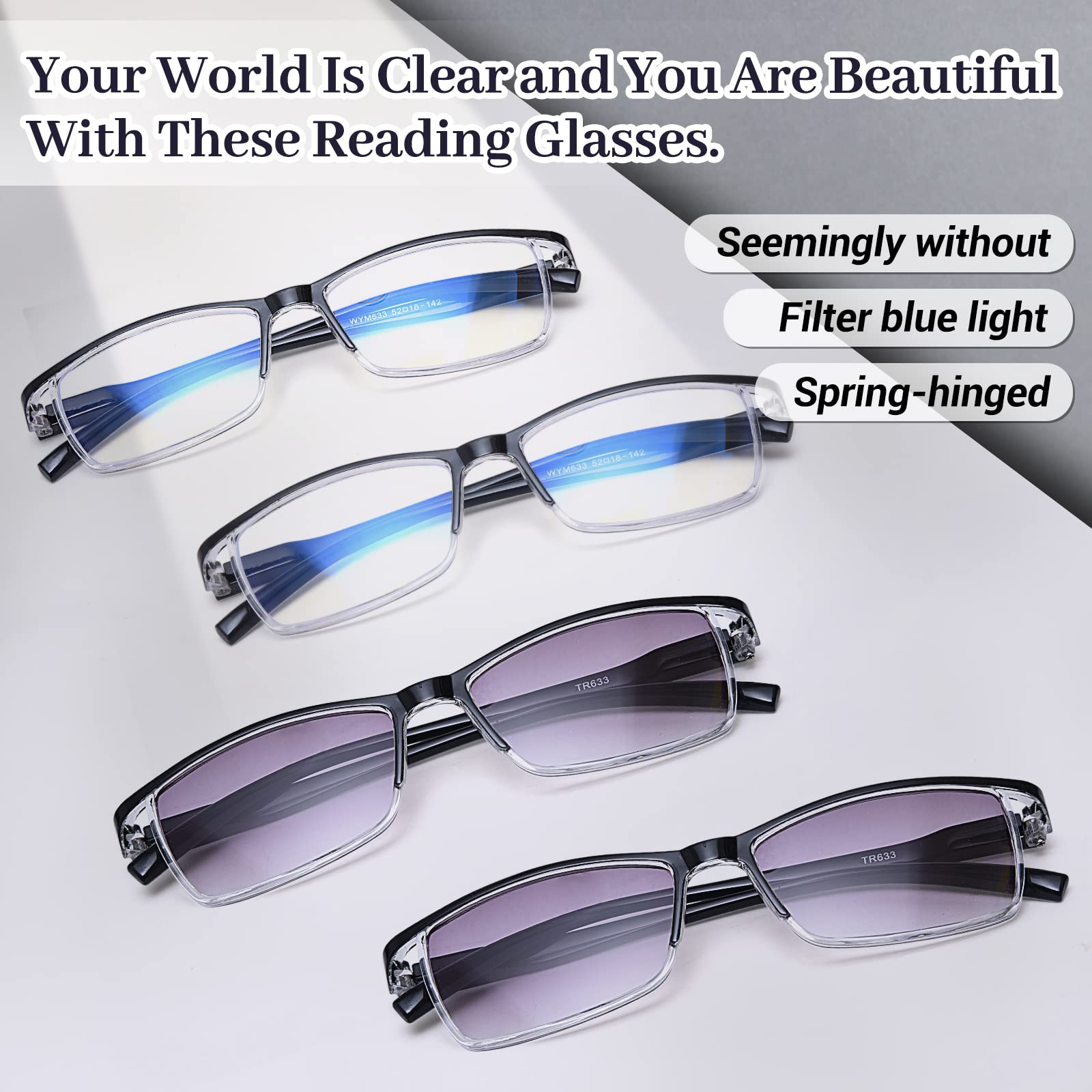 LUFF 4pairs Reading Glasses Computer Eyeglasses, Gray Can Filter UV