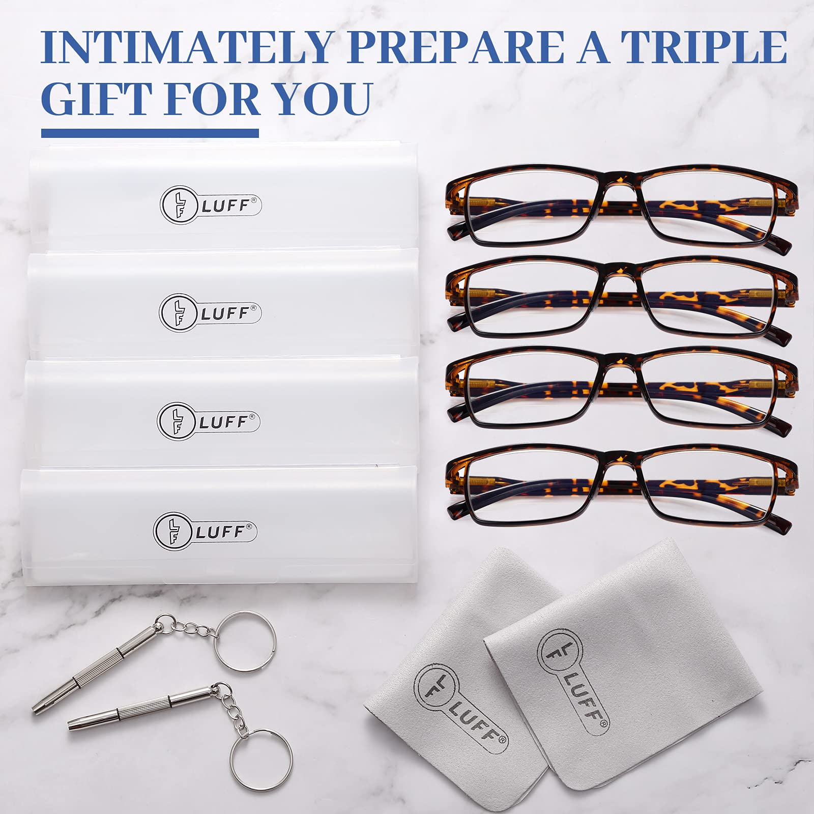 LUFF 4Pcs Anti-Blue-ray Reading Glasses Portable Ultra-Light Readers