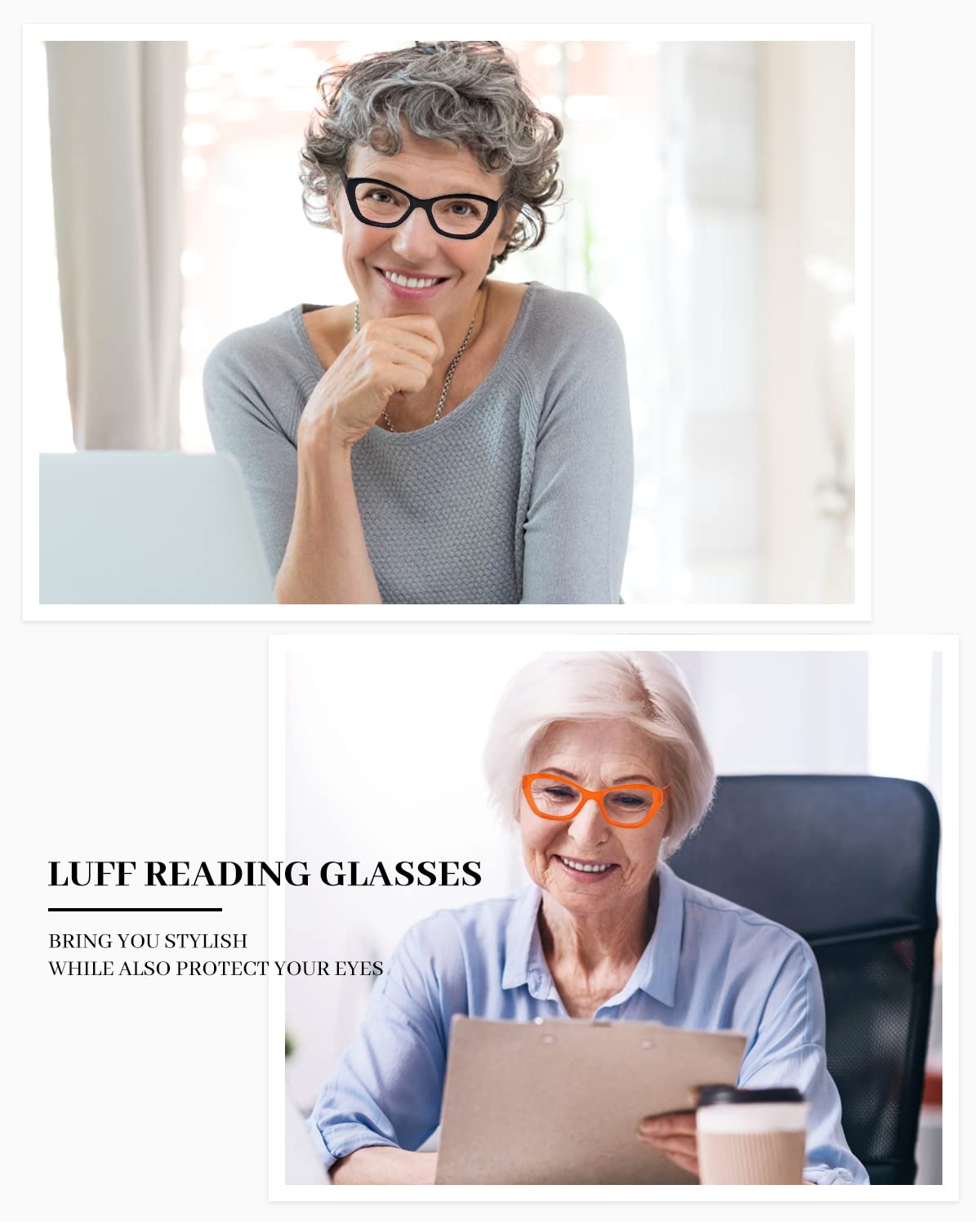 LUFF 4Pack Reading Glasses Blue Light Blocking - for Women Men HD Readers, Spring Hinge Comfort Computer Eyeglasses