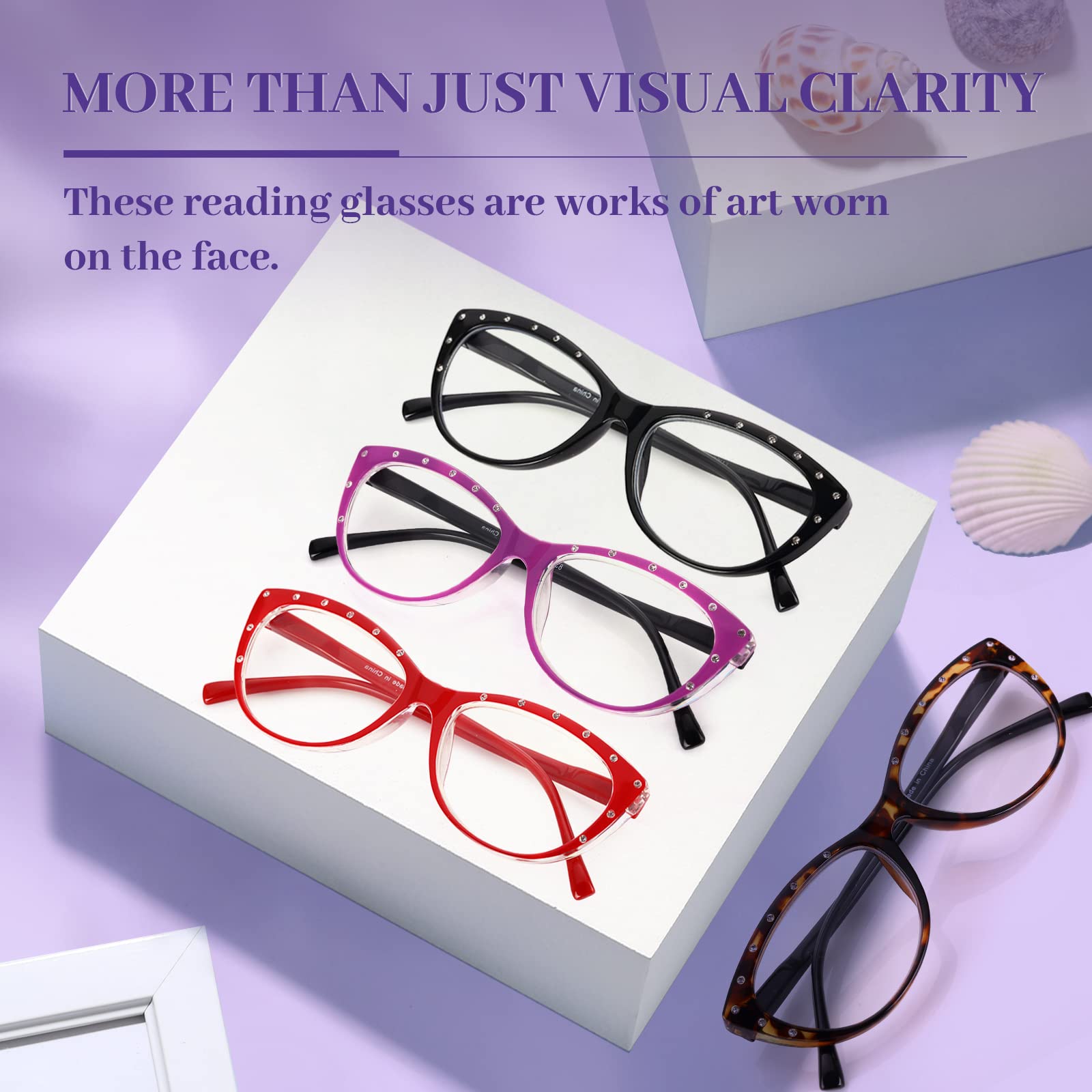LUFF Reading Glasses for Women Blue Light Blocking,4 Pairs 4 Color Elegant Computer Glasses