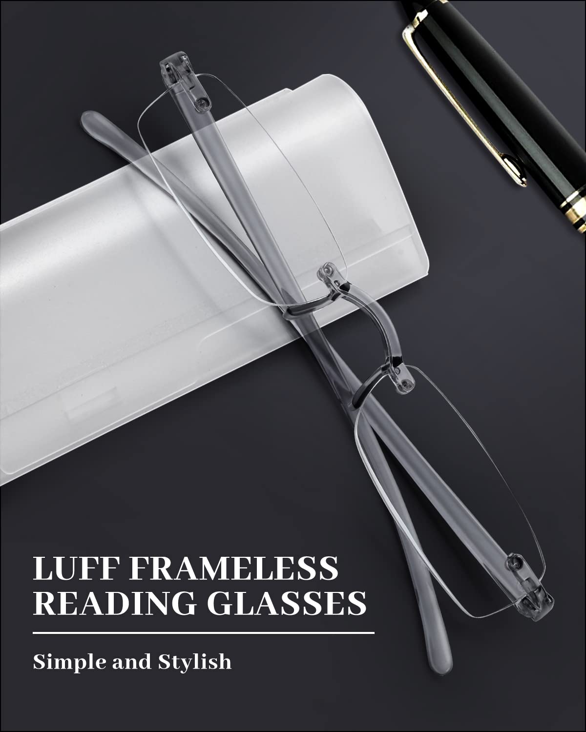 LUFF Rimless Reading Glasses for Men Women, Lightweight Flexible TR90 Reader Comfort to Wear,HD Frameless Glasses