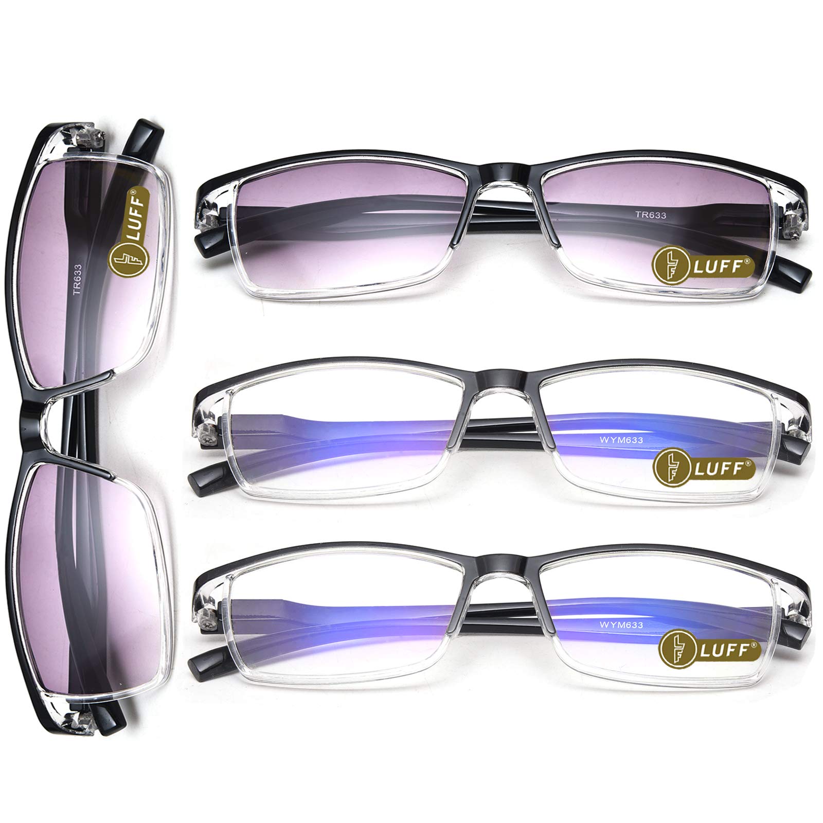 LUFF 4pairs Reading Glasses Computer Eyeglasses, Gray Can Filter UV