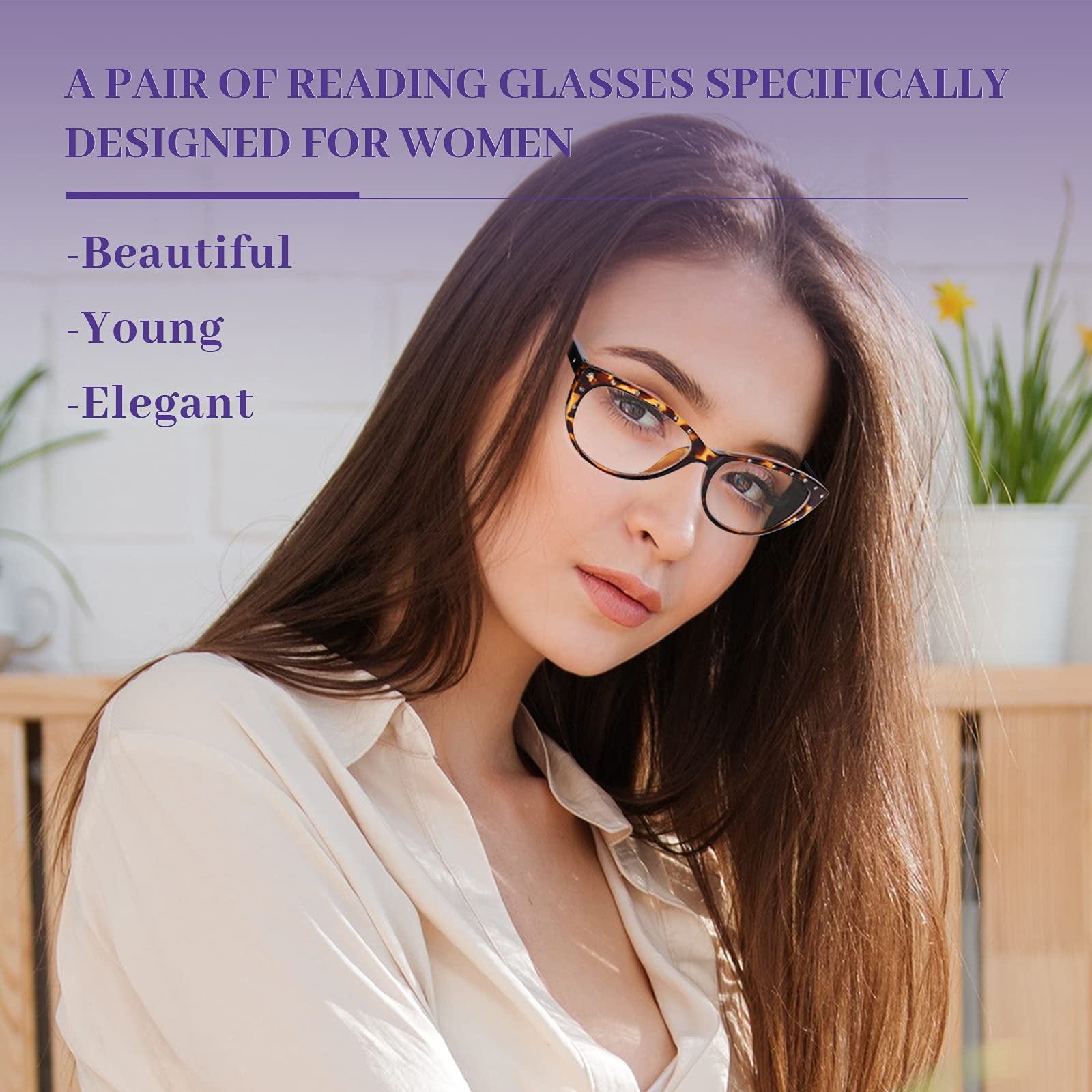 LUFF Reading Glasses for Women Blue Light Blocking,4 Pairs 4 Color Elegant Computer Glasses