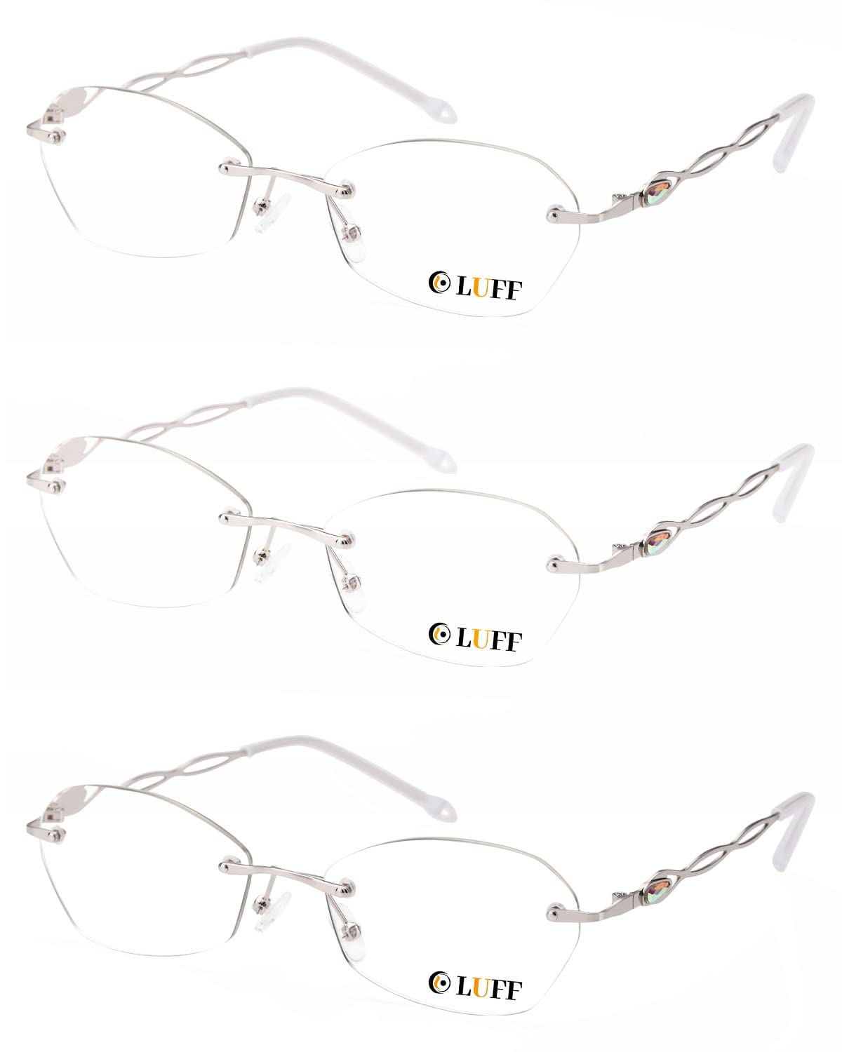 LUFF Rimless Reading Glasses for women men Blue light blocking lightweight metal classic computer readers Anti Eyestrain