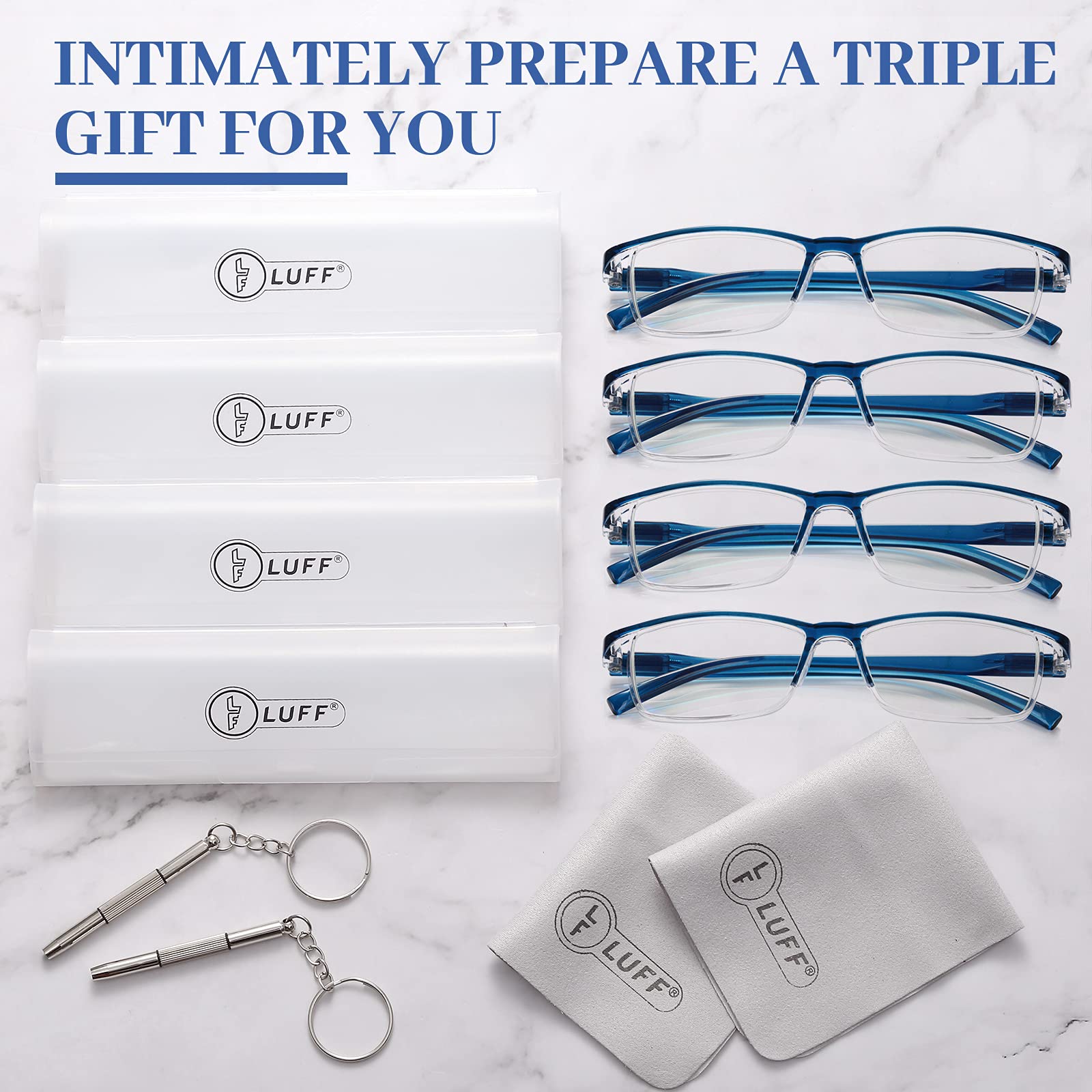LUFF 4Pcs Anti-Blue-ray Reading Glasses Portable Ultra-Light Readers