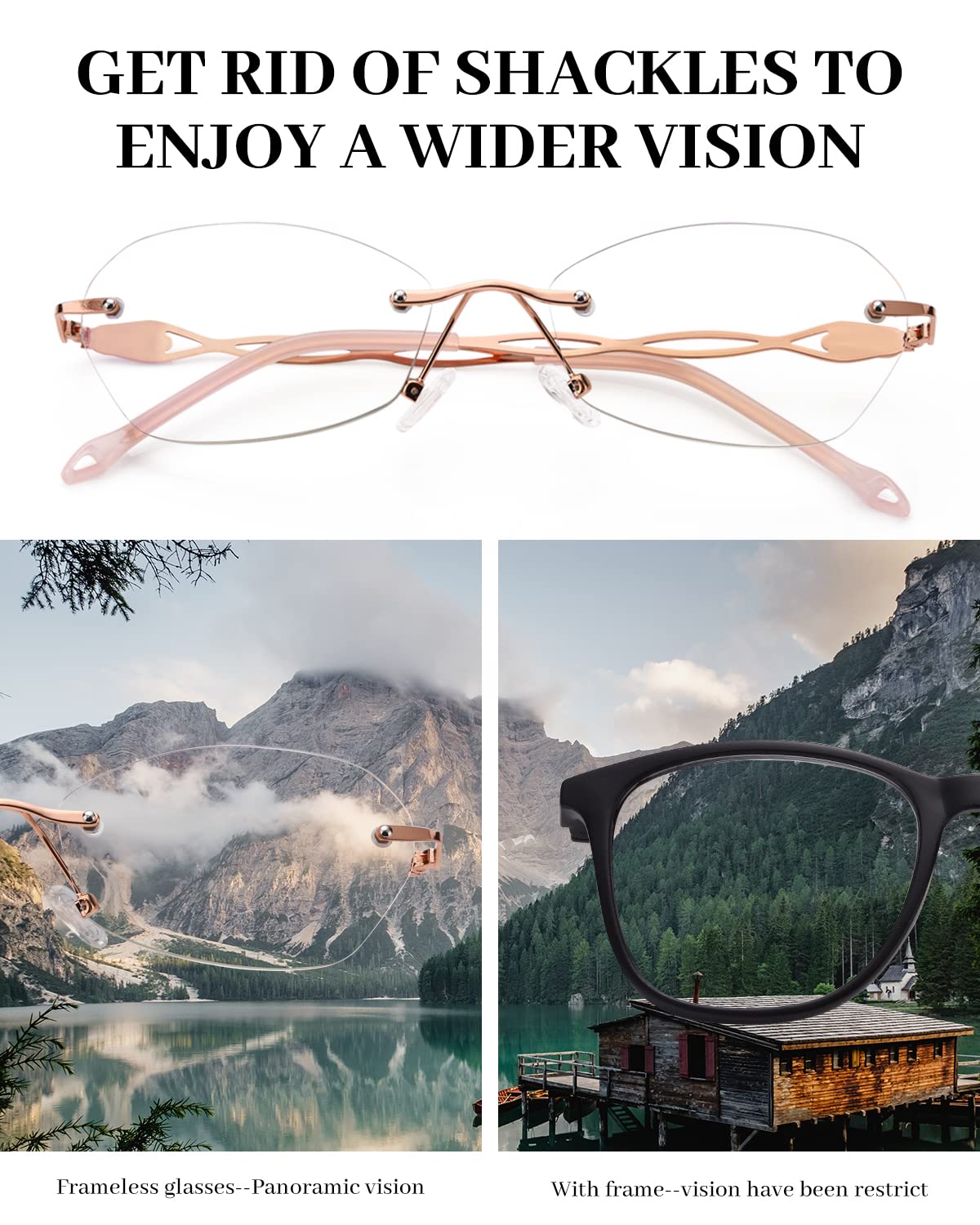 LUFF Rimless Reading Glasses for women men Blue light blocking lightweight metal classic computer readers Anti Eyestrain